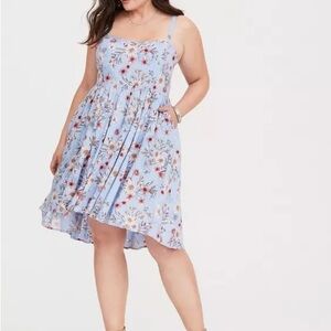 Torrid Challis Floral Blue High-Low Skater Dress